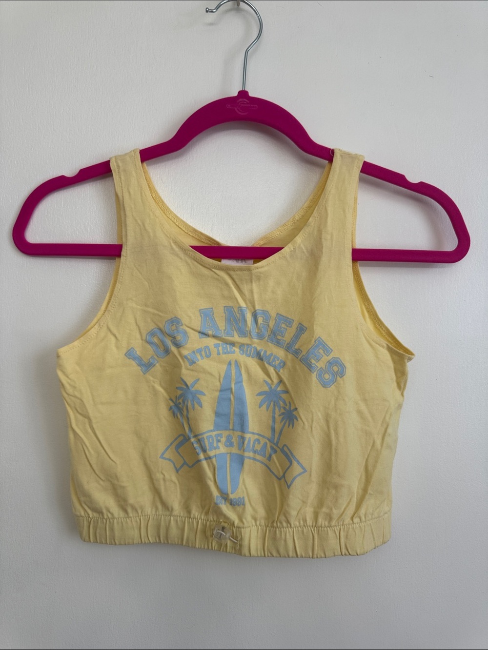 Zara Pale Yellow Graphic Tank with Light Blue Print